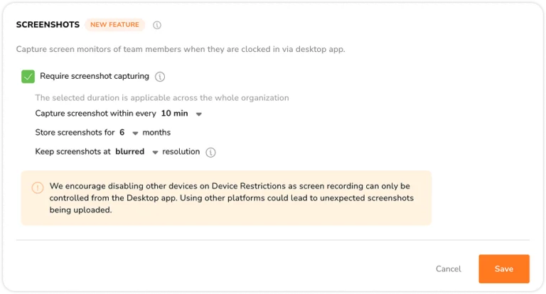 Screenshot capturing settings